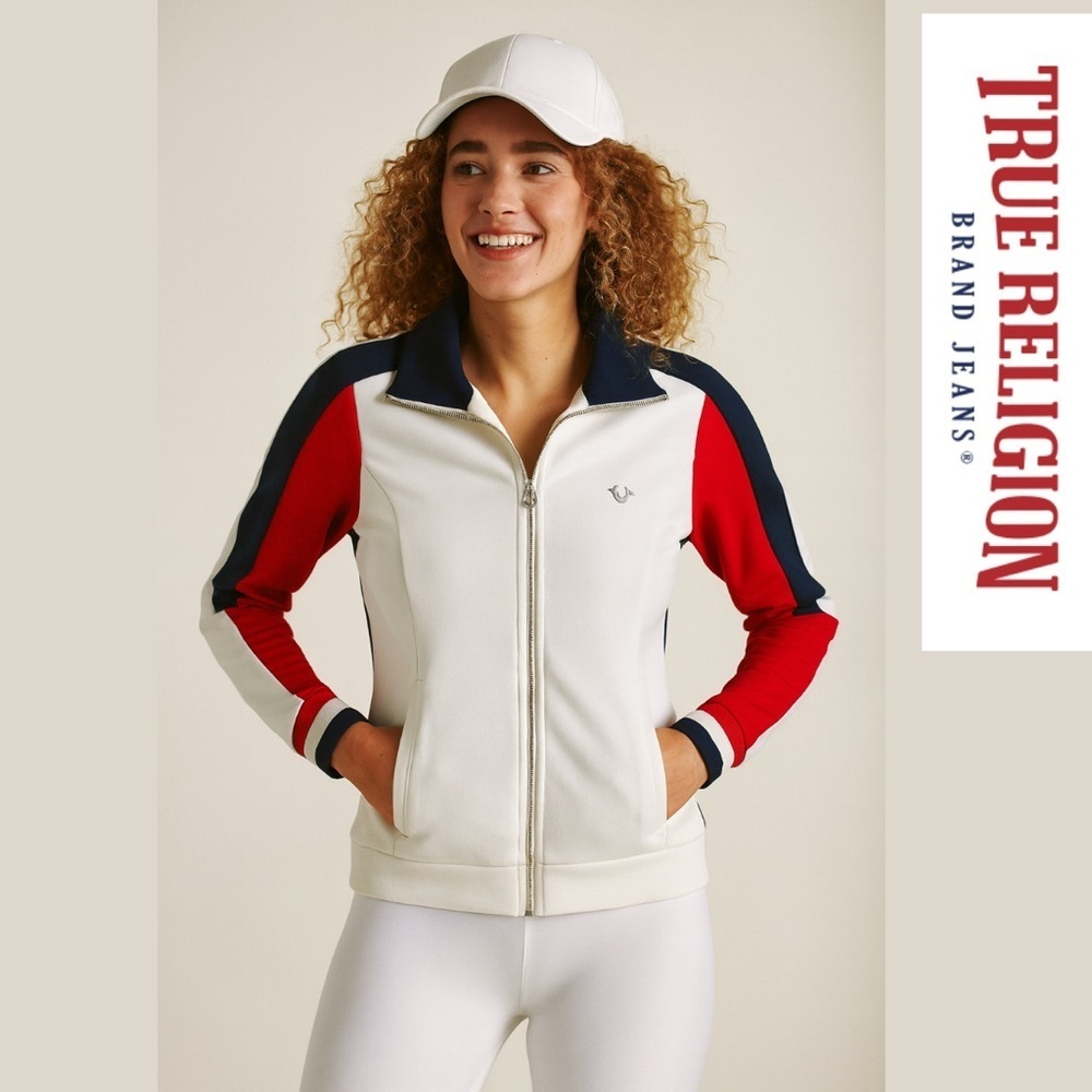True Religion Women's Red White Navy Jacket Track Sporty Colorblock Streetwear S